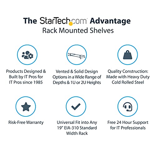 Startech.com 2U Server Rack Shelf - Universal Rack Mount Cantilever Shelf For 19" Network Equipment Rack & Cabinet - Heavy Duty Steel – Weight Capacity 50Lb/23Kg - 22" Deep Tray, Black (Cabshelf22) #TOP7
