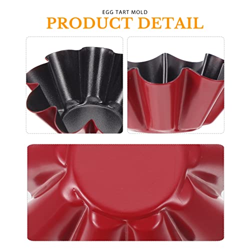 Doitool 4Pcs Carbon Steel Egg Tart Mold For Baking, Nonstick Brioche Tin Pan, Flower- Shape Tart Shells Moulds For Baking Cupcake, Pie, Cookie (Black& Red) #TOP3