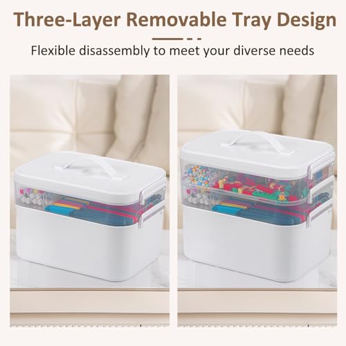 Image of 3-Layer Plastic Craft Organizers and Storage Box with Removable Trays, Storage Containers with lids and Handle, Art Supply Storage Organizer for Bead, Ornament, Nail Polish, Tape(10.62 inchx9 inchx7.67 inch)