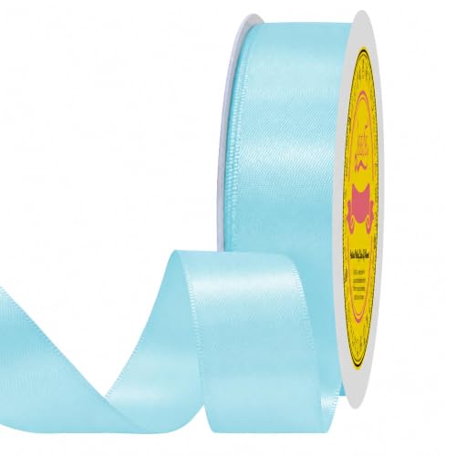 Image of Double Face Light Blue Satin Ribbon 7 /8 Inch X 100 Yards Polyester Ribbon for Gift Wrapping Very Suitable for Weddings Party Hair Bow Invitation Decorations and More