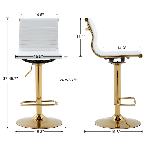 Chairus Modern Swivel Bar Stools Chairs Set Of 4, Adjustable Counter Height Barstools Armless Pu Leather Stools With Footrest And Back Handle For Living Room Kitchen Island, Gold Base, White - 4Pcs #TOP2