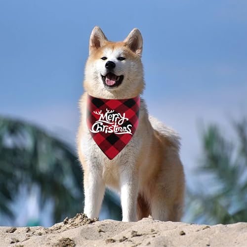 Heyiminy Bandana de Natal Xadrez Vermelha Preta para Cachorros, Bandana de Natal para Cachorros, Ban