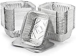 Homeshopa Aluminum Foil Containers with Paper Lids, Medium Disposable Meal Prep Baking Food Storage Takeaway Tins, Foil Tray for Roasting Baking Broiling Cooking Food Storage and Freezing (50)