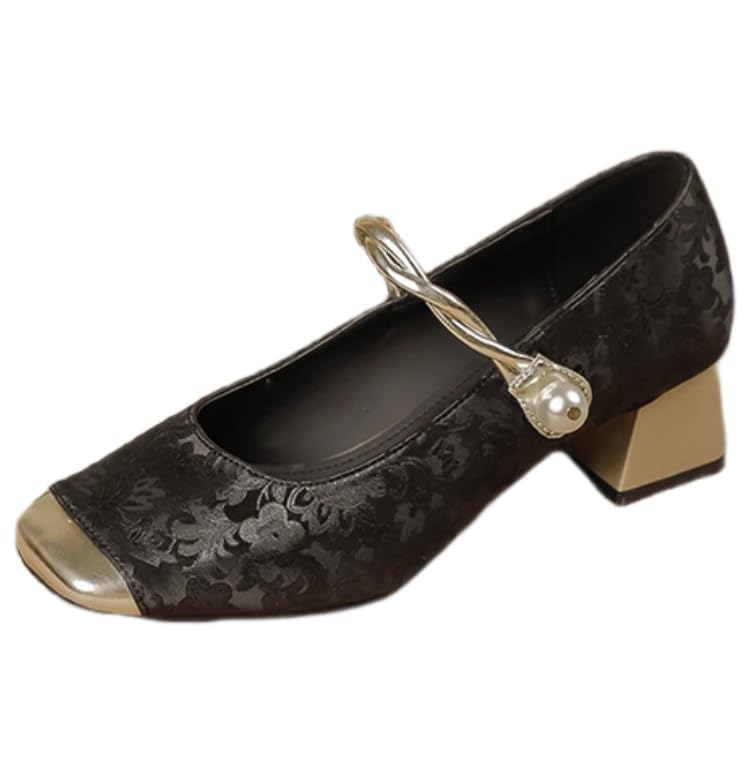 Traditional Chinese-Style High-Heeled Shoes for Women with Thick Heels and Shallow Mouths