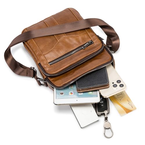 MANNUOSI Herren Schultertaschen business Freizeit Henkeltaschen echtleder vintage Handtaschen Braun A