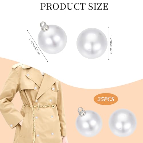 NICENEEDED 25 PCS Round Pearl Buttons, 12MM Faux Pearl Button with Silver Metal Shank - Image 2