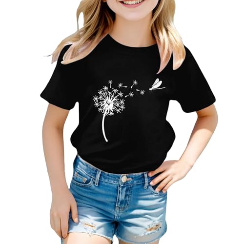 Kids Toddler Fashion Casual Cute Printed Short Sleeve Crew Neck T Shirt Tops Long Sleeve Shirt (Black, 9-10 Years)