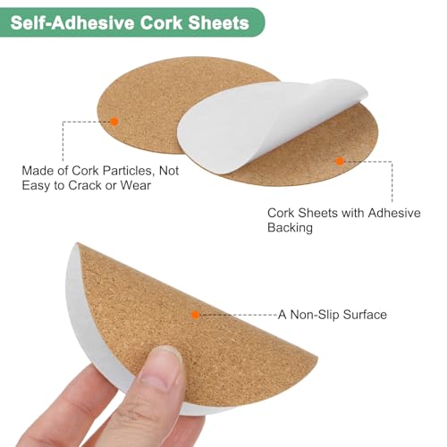 M METERXITY 100er-Pack Selbstklebende Korkplatten, 3,5 x 3,5 Zoll Korkuntersetzer Rückseite, Runde Rückseite Korkfliesen Matte für DIY-Untersetzer/Bastelzubehör [1mm dick]
