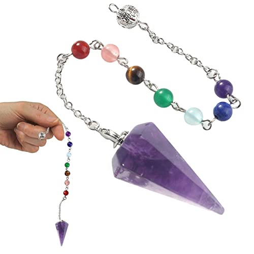 Pêndulo de cristal de ametista natural,Cristal Hexagonal de Cura Reiki - Pingente de ponta de radies