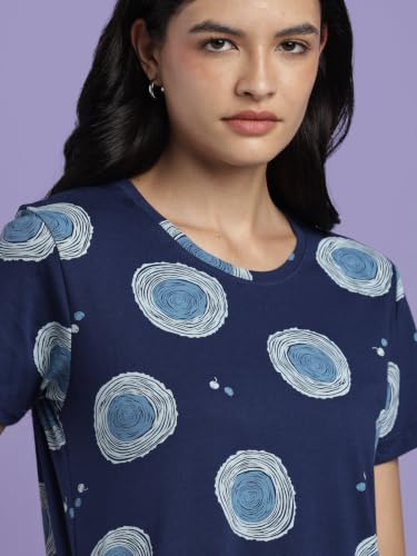 Image of 9shines Label Hosiery Cotton Knee Length Short Night Dress | Short Nighty for Women with Pocket | Graphic Print Nightwear | Night Gown for Women (M-7XL)