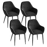 ELUCHANG Esszimmerstuhl, 4er Set, Küchenstuhl, Polsterstuhl, Sessel Bequem mit Armlehne, Loungesessel, bis 150 kg Belastbar, Samt, für Esszimmer, Küche, Wohnzimmer, Schwarz