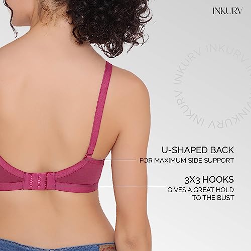 Image of INKURV Women's Non Padded Wireless T-Shirt Bra with Seamless Cups and Detachable Straps Combo of 2