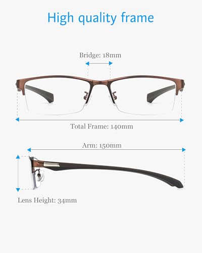 Image of ANRRI Blue Light Glasses for Men Semi Rimless Rectangle Metal Frame UV Blocking Computer Glasses