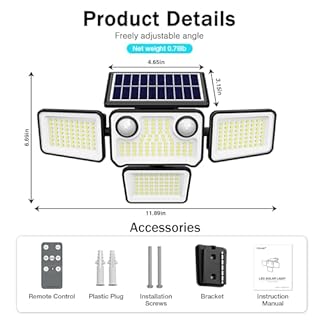 SZPOWER 4500LM Solar Lights Outdoor Waterproof, 254 LED Solar Flood Lights Outdoor with 2 Motion Sensor, 4 Heads Security Light with Remote Control for Yard Outside House Garage 2 Pack