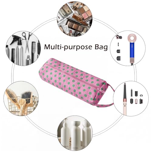 Image of RSRSLEII Polka Dot Hair Tools Travel Bag,Hair Styling Accessories Storage Case for Shark FlexStyle,Dyson Airwrap Hair Dryer,Curling Iron,Straightener,Revlon Hair Tools,Portable&Foldable(22Pink&Green)
