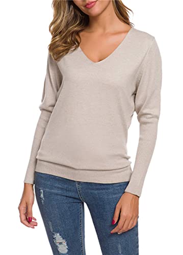 Women's Long Sleeves V Neck Cashmere Blend Sweater, Batwing Sleeves Women Tops Fall Sweaters, X01 V Neck Bat Sleeve Camel, Us Large = Tag 4Xl #TOP4