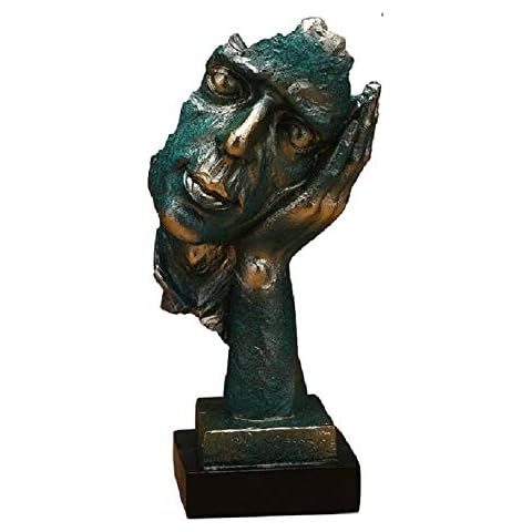 Creative Abstract The Thinker Statue, Hand & Face Statues and Sculptures for Home & Office Desk Decor 12" inches Hight Green (No Hear) Cover
