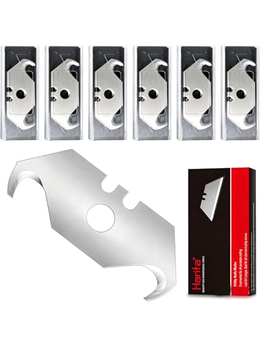Harita Box cutter Utility knife Hook Blades refills 60 Pack Standard Size Utility Knife Refill Blades Heavy Duty SK5 Hooked Razor Replacement Hook Blades