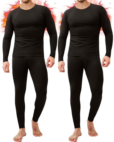 2 Pack Long Johns Thermal Underwear for Men Soft Fleece