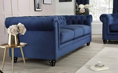 Image of Modern & Classic Chesterfield Sofa 5 Seater Sofa Velvet L-Shape Corner Sectional Button Tufted Sofa for Living Room, Dining Room, Office and Hallway-(Bluee).