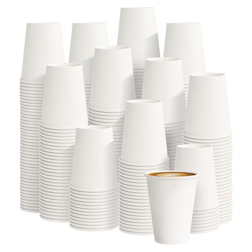 PACKINNO 8 oz White Paper Coffee Cups Disposable Hot Cups for Coffee Tea Cocoa Water 400 Pack