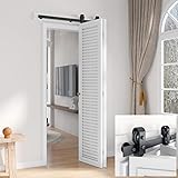 EaseLife 36" Bi-Folding Sliding Barn Door Hardware Track Kit for 2 Closet Door,Top Mount Roller,Heavy Duty,Slide Smoothly Quietly,Easy Install,Black,No Door (Track Length 40")