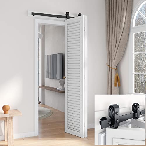 EaseLife 36" Bi-Folding Sliding Barn Door Hardware Track Kit for 2 Closet Door,Top Mount Roller,Heavy Duty,Slide Smoothly Quietly,Easy Install,Black,No Door (Track Length 40")
