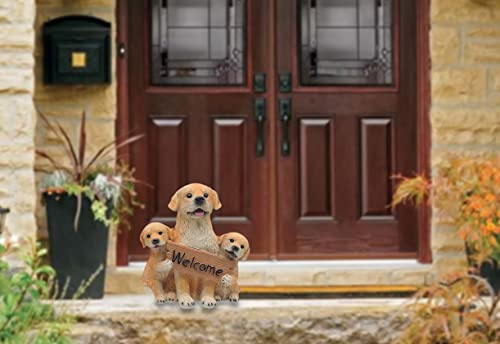 Meritmode Garden Dog Welcome Statue Hand-Painted Golden Retriever Figurine Three Puppies For Indoor/Outdoor Realistic Animal Decoration Polyresin 5.95 Inch #TOP2