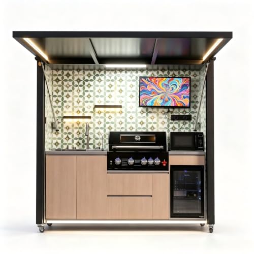 All in One Outdoor Kitchen Pod, Aerospace Alu, Smart Door & SS BBQ