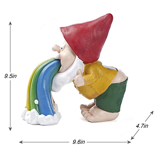 Udddsr Garden Gnome Statue, Gnome Are Throwing Up Rainbow In Your Garden, Funny Gnome Figurine With Solar Running Led For Patio Yard Art Decoration, Outdoor Lawn Ornaments, Garden Gift #TOP6