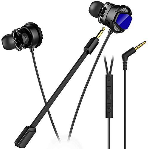 hiLISS Dual Drivers Gaming Earbuds with Detachable Microphone, Works with PC, PS4, PS4