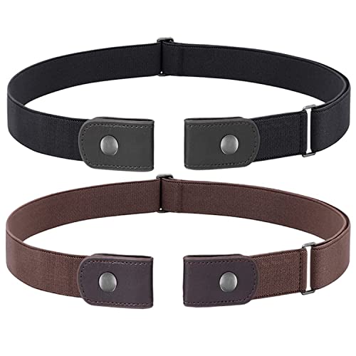 JOOTUEPO 2P Belt 2 Pièces Ceinture Élastique Sans Boucle, Ceinture Élastique Réglable pour Femmes / Hommes pour Jeans Robe Pantalons Jupes (avec 2 Boucles Supplémentaires), Noir/Marron, 3*85cm