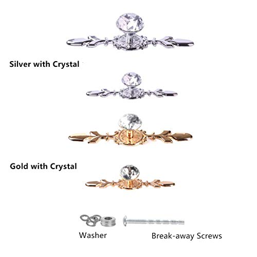 Fvstar 10pcs 4.7" Crystal Cabinet Knobs Drawer Dresser Handles Diamond Glass Pulls with Plate and Screws,Cupboard Wardrobe Furniture Door Hardware for Living Room Kitchen Bedroom (Small, Silver)