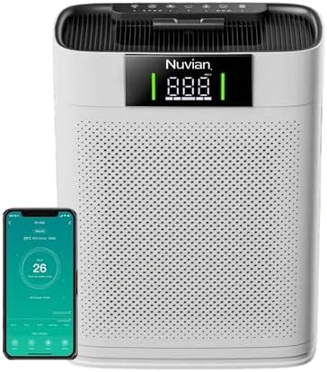 NUVIAN Air Purifier for Large Rooms up to 1,500 ft²– HEPA Filter Removes Dust, Pollen, Smoke, Wi-Fi, Smart PM2.5 Sensor, Ultra-Quiet Operation, Multi-Speed Settings, Includes Aromatherapy Sponge