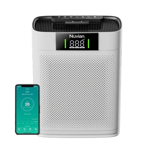 NUVIAN Air Purifier for Large Rooms up to 1,500 ft²– HEPA Filter Removes Dust, Pollen, Smoke, Wi-Fi, Smart PM2.5 Sensor, Ultra-Quiet Operation, Multi-Speed Settings, Includes Aromatherapy Sponge