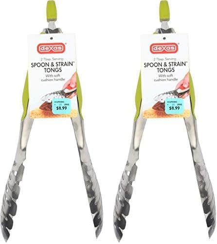 Dexas Cuchara y colar pinzas ranuradas de acero inoxidable, asas verdes (paquete de 2)