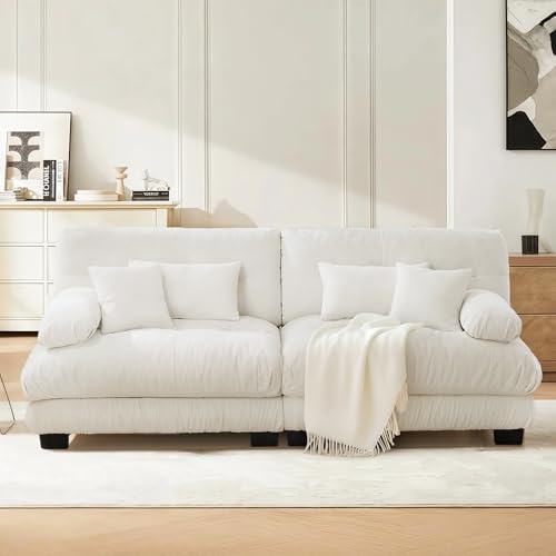 Image of SoarFlash Modern Living Room Velvet Recliner Sofa, Loveseat Sofa for Apartment, Solid Wood Frame, Easy to Install (94.4 inch,White)