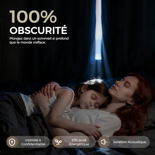 Runyéla 100% Rideau Occultant Thermique Isolant Anti Chaleur, Lot de 2 Lin Rideaux Fenêtre Opaques à Oeillets Gris Blanc Anti Froid UV Bruit, Intérieurs Decoration Dressing Salon Chambre 140x175 – vue 3