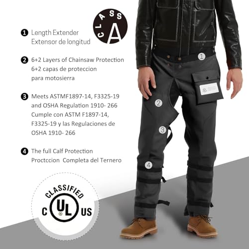 ZELARMAN Chainsaw Chaps 8-layer Protective Apron Wrap Adjustable Chainsaw Pants/Chap for Loggers Forest Workers Class A