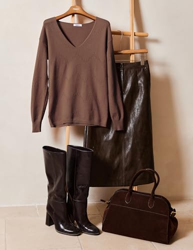 Image of Zeagoo Womens Sweaters Fall Trendy Casual Long Sleeve Shirt Lightweight V Neck Off Shoulder Crochet Pullover Top Outfit