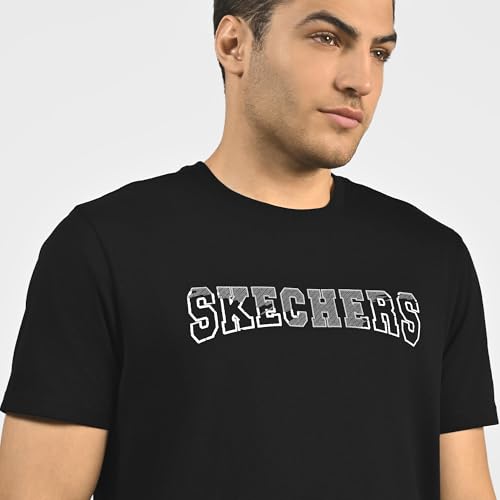 Image of Skechers Men Dual Print Varsity Graphic Black T-Shirts