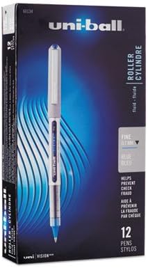VISION Stick Roller Ball Pen, Fine 0.7mm, Blue Ink, Blue/Gray Barrel, Dozen