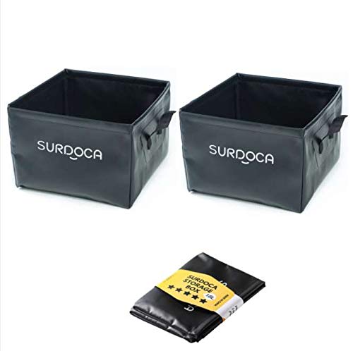 SURDOCA Caja de almacenamiento plegable multifuncional para coche, totalmente impermeable, bolsa de almacenamiento plegable para el maletero del coche, pesca, al aire libre, baño, 18 litros, Negro 2pc