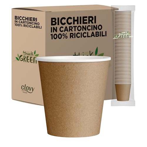 cubex professional 500 Bicchieri in Carta da 90 ML Avana, per Caffè, Acqua, Bevande Calde e Fredde, 100% Riciclabili