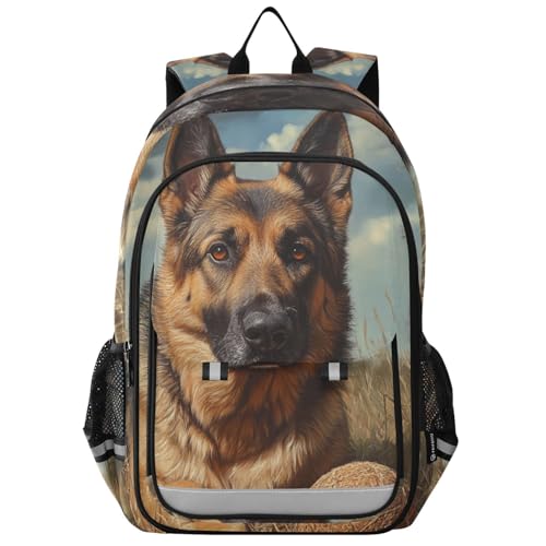 ALAZA German Shepherd Dog Play Boll School Backpacks Reflective Safety Backpack