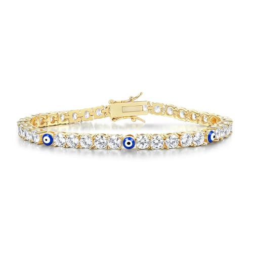 Gemsme 4 Prong Tennis Bracelet, 18K White/Yellow Gold Plated 4mm Round Cubic Zirconia Bracelets for Women Size 6-8 Inch