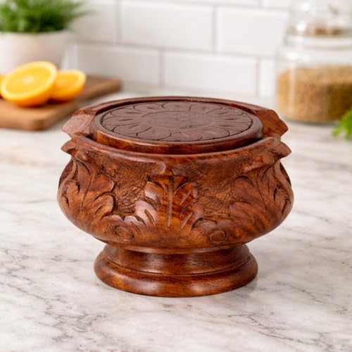 Image of Wooden Coasters for Drinks Set of 6 - Solid Wood Coasters with Holder | Round Table Coasters for Coffee Table, Bar, Kitchen & Office | Table Coaster | Perfect Housewarming Gift