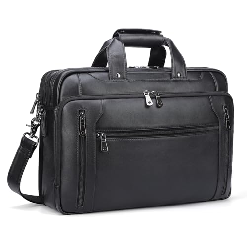 Masa Kawa Black Leather Briefcase 16" Laptop Messenger