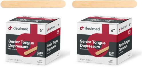Image of Dealmed 6 inch Senior Tongue Depressors - 500 Non-Sterile Wood Tongue Depressor Sticks for Crafts, Medical Practice, Emergency First Aid Kits, 500 /Box (Pack of 2)
