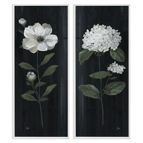 Stupell Industries Delicate White Blooms Botanical Flower Petal Sprigs 2pc set Framed Wall Art, Design by Nan, 13 x 30